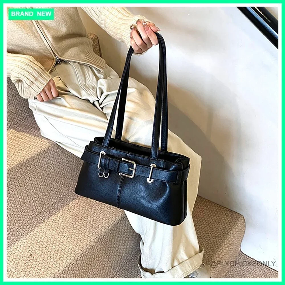 Vintage Y2K Hobo Shoulder Bag PU Leather Underarm Satchel Handbag